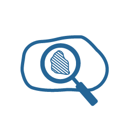 Icon of a magnifying glass identifying a feature on a blob shape
